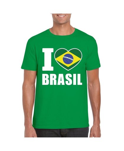 Groen I love Brazilie fan shirt heren S Groen