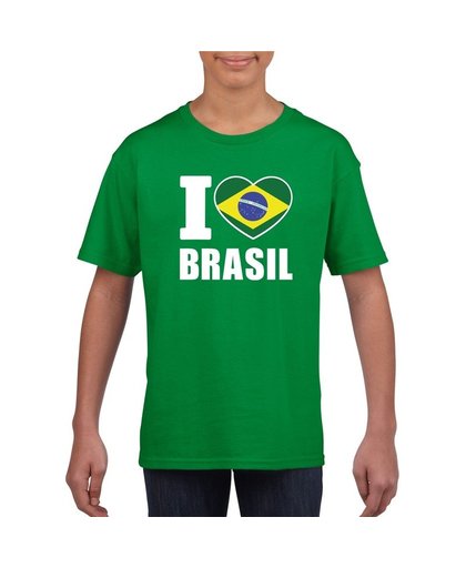 Groen I love Brazilie fan shirt kinderen M (134-140) Groen