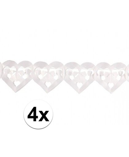 4x Huwelijk slinger hartjes wit 6 meter Wit