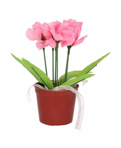Kunstbloem roze tulpen in potje 18 cm Roze