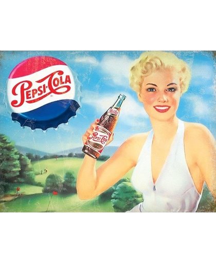 Retro muurplaatje Pepsi Cola met dame 30 x 40 cm Multi