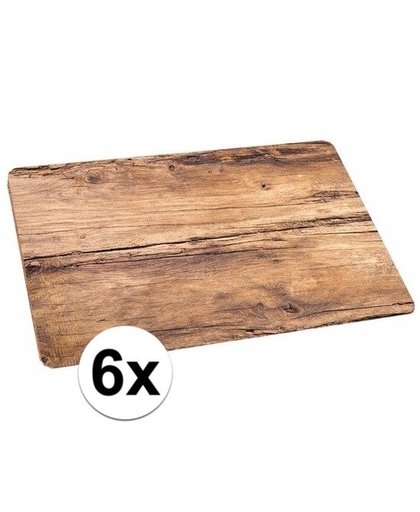 6x placemat eikenhout opdruk 44 x 28,5 cm Bruin