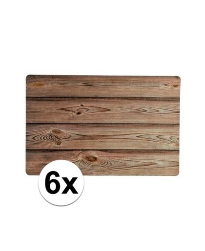 6x placemats houten planken design Bruin