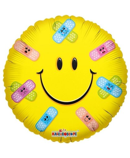 Folie ballon smiley met pleisters 35 cm Geel