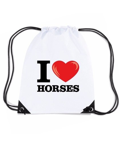 Nylon I love horses/ paarden rugzak wit met rijgkoord Wit