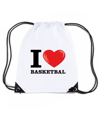 Nylon I love basketbal rugzak wit met rijgkoord Wit
