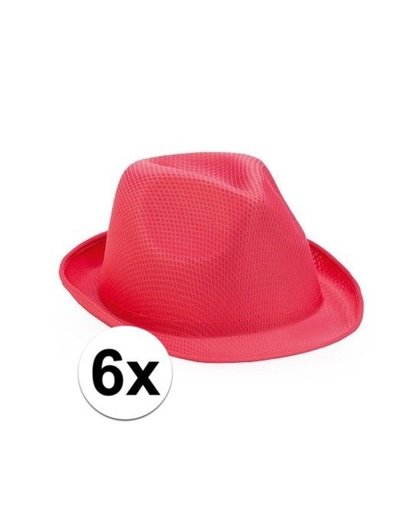 6x Roze Toppers trilby hoedjes voor volwassenen Roze