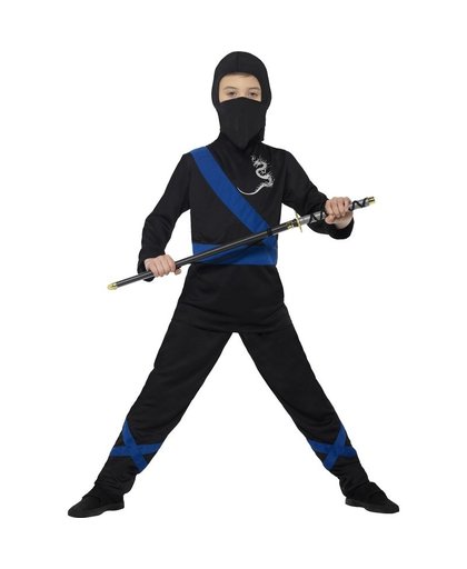 Ninja kostuum zwart/blauw voor kinderen 115-128 (4-6 jaar) Zwart