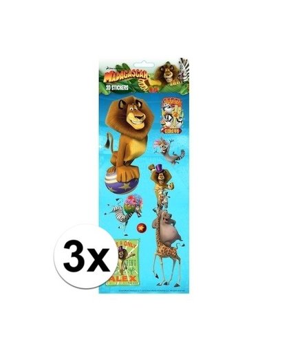 3x Stickervel 3D Madagascar dieren Multi