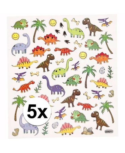 5x Stickervel dinosaurussen metallic Multi