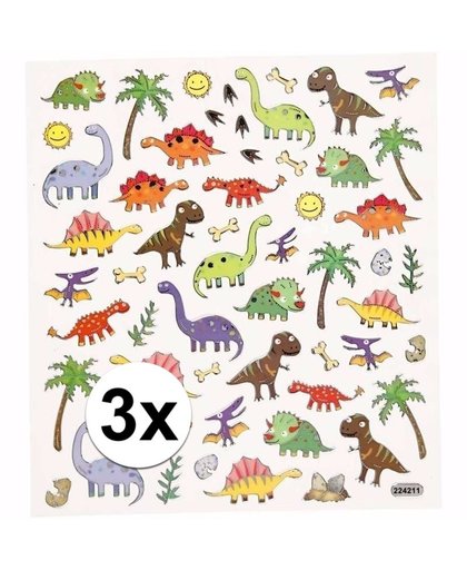3x Stickervel dinosaurussen metallic Multi