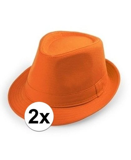 2x Oranje trilby verkleed hoedjes voor volwassenen Oranje