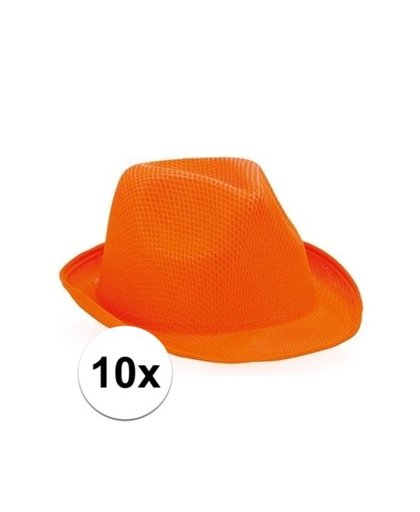 10x Oranje trilby hoedjes voor volwassenen Oranje
