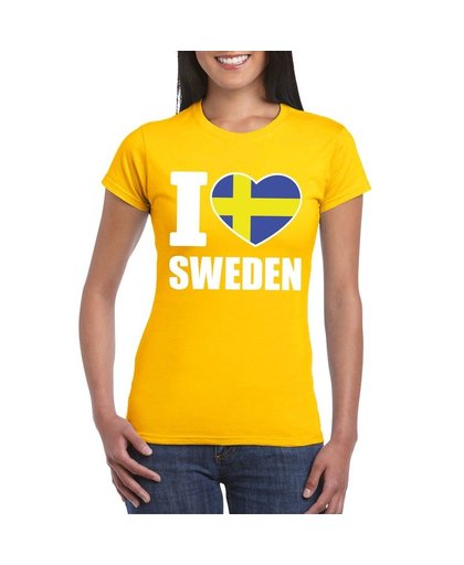 Geel I love Zweden fan shirt dames S Geel