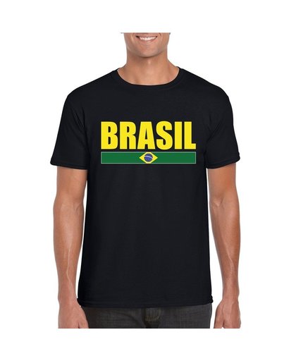 Zwart/ geel Brazilie supporter t-shirt voor heren M Zwart