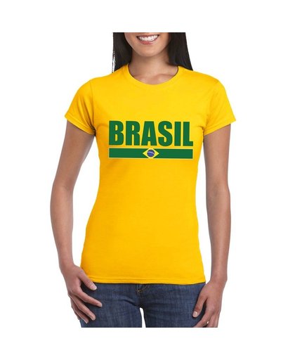Geel Brazilie supporter t-shirt voor dames L Geel