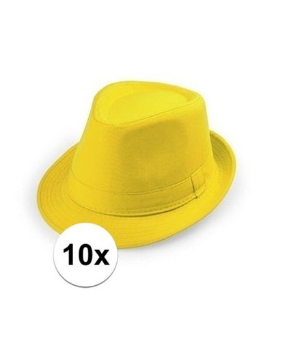 10x Geel trilby verkleed hoedjes voor volwassenen Geel