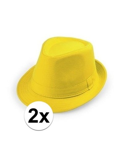 2x Geel trilby verkleed hoedjes voor volwassenen Geel