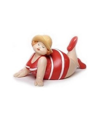 Beeld liggende dikke dame met rood/wit badpak 11 cm Multi