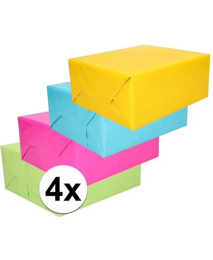 Inpakpapier pakket felle kleurtjes 4 rollen 70 x 200 cm Multi