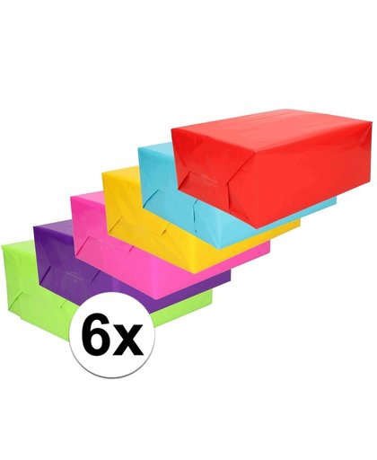 Inpakpapier pakket felle kleurtjes 6 rollen 70 x 200 cm Multi
