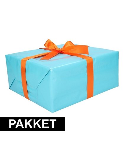 Aqua inpakpapier pakket met oranje lint en plakband Multi