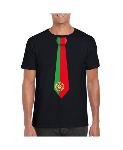 Zwart t-shirt met Portugal vlag stropdas heren L Zwart