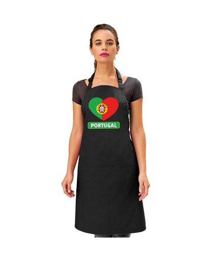 Portugal hart vlag barbecueschort/ keukenschort zwart Zwart
