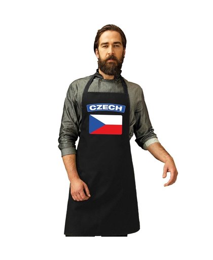 Tsjechie vlag barbecueschort/ keukenschort zwart volwassenen Zwart