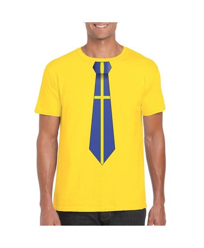 Geel t-shirt met Zweden vlag stropdas heren S Geel