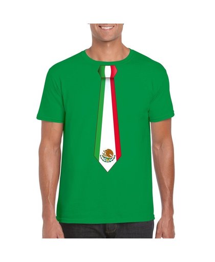 Groen t-shirt met Mexico vlag stropdas heren S Groen