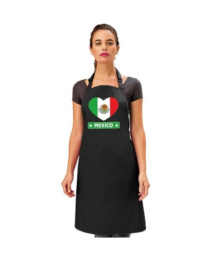 Mexico hart vlag barbecueschort/ keukenschort zwart Zwart