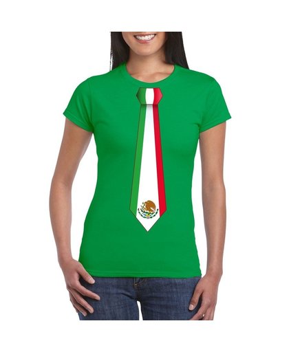 Groen t-shirt met Mexico vlag stropdas dames M Groen