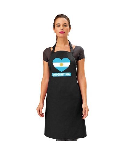 Argentinie hart vlag barbecueschort/ keukenschort zwart Zwart