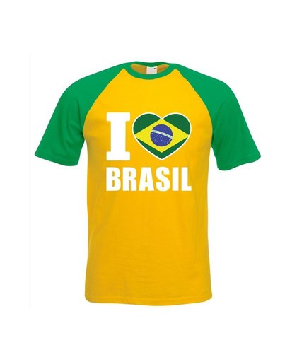 Geel/ groen I love Brazilie fan baseball shirt heren M Geel