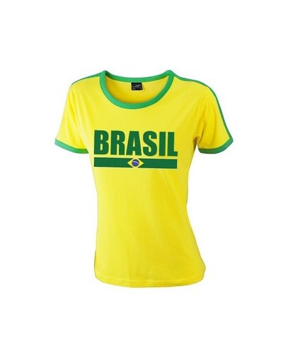 Geel/ groen Brazilie supporter ringer t-shirt voor dames S Geel