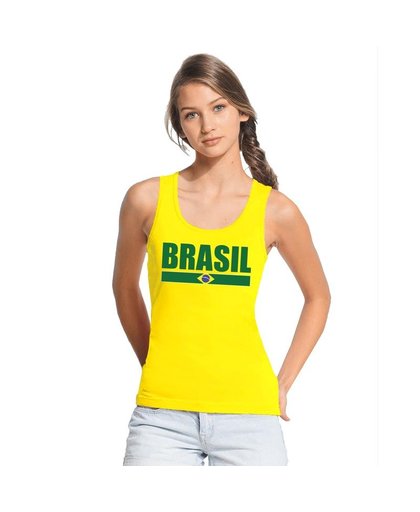 Geel Brazilie supporter singlet shirt/ tanktop dames L Geel