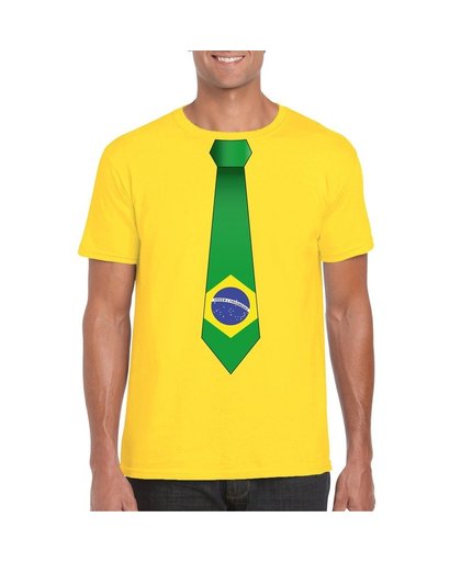Geel t-shirt met Brazilie vlag stropdas heren 2XL Geel