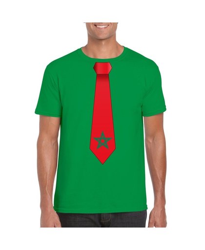 Groen t-shirt met Marokko vlag stropdas heren M Groen