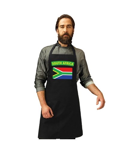 Zuid-Afrika vlag barbecueschort/ keukenschort zwart volwassenen Zwart