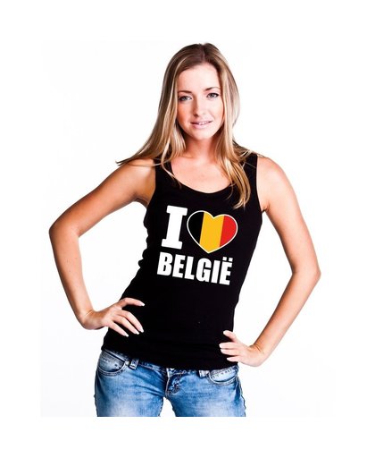 Zwart I love Belgie fan singlet shirt/ tanktop dames S Zwart