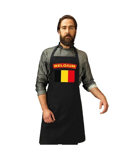 Belgie vlag barbecueschort/ keukenschort zwart volwassenen Zwart