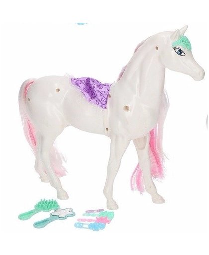 Poppen paard wit/roze met 6 delige verzorgingsset Wit