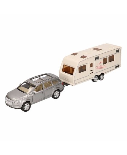 Speelgoed grijze Audi Q7 auto met caravan 1:48 Grijs