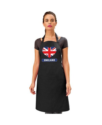 Engeland hart vlag barbecueschort/ keukenschort zwart Zwart