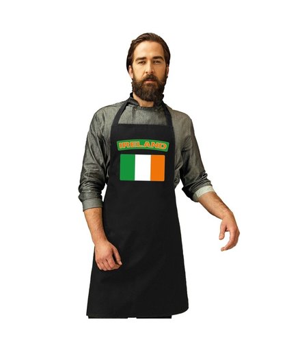 Ierland vlag barbecueschort/ keukenschort zwart volwassenen Zwart