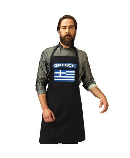 Griekenland vlag barbecueschort/ keukenschort zwart volwassenen Zwart