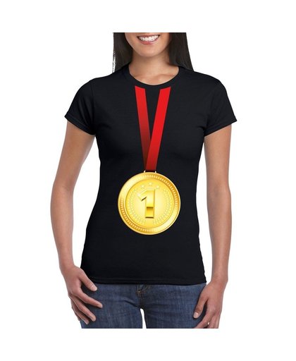 Gouden medaille kampioen shirt zwart dames L Zwart