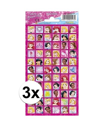 3x Disney prinsessen stickervel van 66 stickers Multi