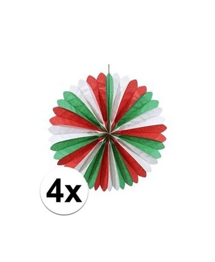 4x stuks decoratie waaiers Itali? rood/wit/groen Multi